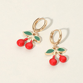 Enamel Cherry Dangle Huggie Earrings