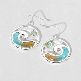 Sea Glass Wave Disc Dangle Earrings