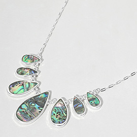 Abalone Teardrop Cluster Station Necklace