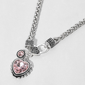 Heart Stone Pointed Pendant Antique Metal Necklace