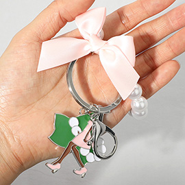 Bow Enamel Afro Girl Pearl Stretch Keychain / Bracelet / Bag Charm