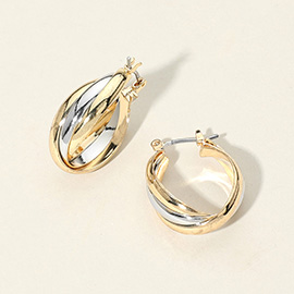 Two Tone Metal Twist Hoop Pin Catch Earrings