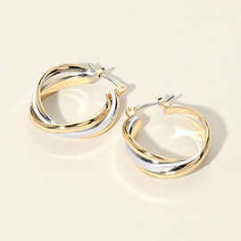 Two Tone Metal Twist Hoop Pin Catch Earrings