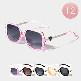 12PCS - Rhinestone Embellished Square Frame Tinted Lens Sunglasses