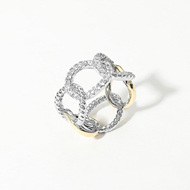 Two Tone CZ Stone Paved Intertwined Circle Ring