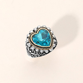 Antique Metal Heart Stone Stretch Ring