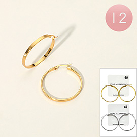 12Pairs - Stainless Steel Pin Catch Hoop Earrings 