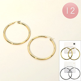 12Pairs - Stainless Steel Pin Catch Hoop Earrings