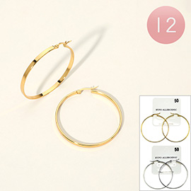 12Pairs - Stainless Steel Pin Catch Hoop Earrings 