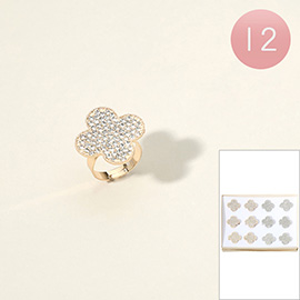 12PCS - Stone Paved Quatrefoil Adjustable Rings