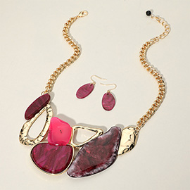 Abstract Celluloid Acetate Plate Pointed Statement Necklace