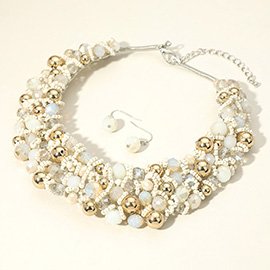 Faceted Beaded Collar Statement Necklace