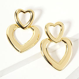 Gold Dipped Double Open Heart Link Earrings