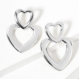 White Gold Dipped Double Open Heart Link Earrings