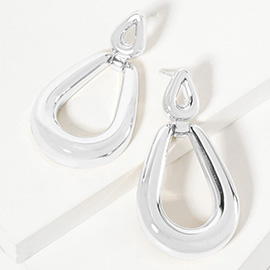 White Gold Dipped Open Teardrop Dangle Earrings