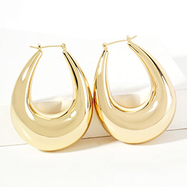 Gold Dipped Puffy Teardrop Pin Catch Hoop Earrings