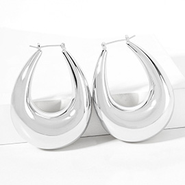 White Gold Dipped Puffy Teardrop Pin Catch Hoop Earrings