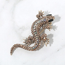 Stone Paved Lizard Pin Brooch