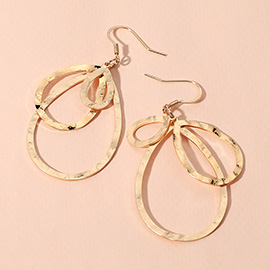 Hammered Metal Triple Open Teardrop Layered Dangle Earrings