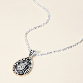 Oval Stone Pointed Antique Metal Teardrop Pendant Necklace