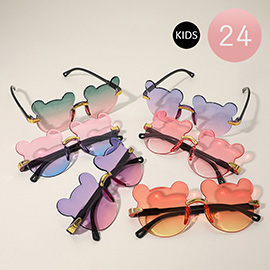 24PCS - Rimless Teddy Bear Shaped Frame Kids Sunglasses