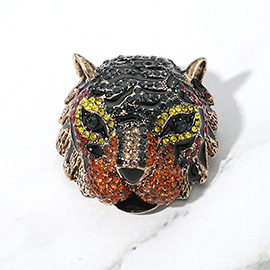 Stone Paved Enamel King Tiger Pin Brooch