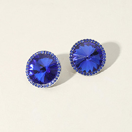 Round Glass Stone Evening Stud Earrings