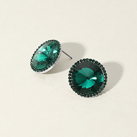 Round Glass Stone Evening Stud Earrings