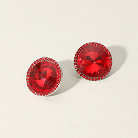 Round Glass Stone Evening Stud Earrings