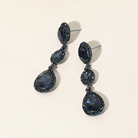 Oval Teardrop Stone Cluster Link Dropdown Evening Earrings