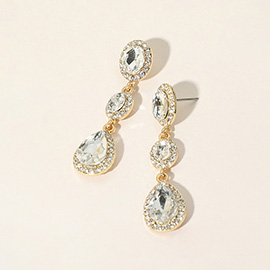 Oval Teardrop Stone Cluster Link Dropdown Evening Earrings