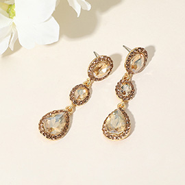 Oval Teardrop Stone Cluster Link Dropdown Evening Earrings