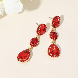 Oval Teardrop Stone Cluster Link Dropdown Evening Earrings