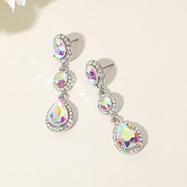 Oval Teardrop Stone Cluster Link Dropdown Evening Earrings