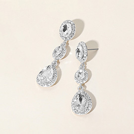 Oval Teardrop Stone Cluster Link Dropdown Evening Earrings