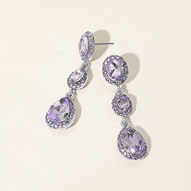 Oval Teardrop Stone Cluster Link Dropdown Evening Earrings