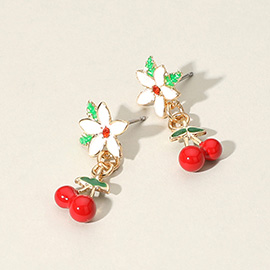 Enamel Flower Cherry Dangle Earrings