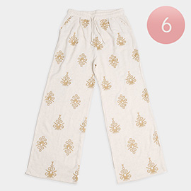 6PCS - Embroidered Linen Wide Leg Pants