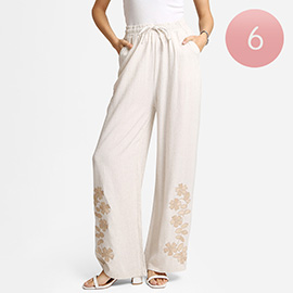 6PCS - Floral Embroidered Wide Leg Pants