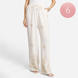 6PCS - Paisley Embroidered Wide Leg Pants