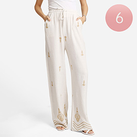 6PCS - Embroidered Wide Leg Pants