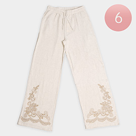 6PCS - Embroidered Linen Wide Leg Pants