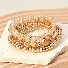 5PCS - Metal Ball Faceted Beaded Stretch Multi Layered Bracelets