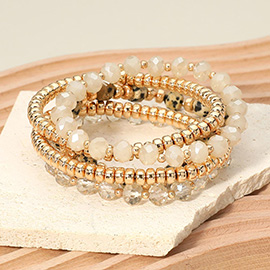 5PCS - Metal Ball Faceted Beaded Stretch Multi Layered Bracelets