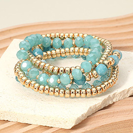 5PCS - Metal Ball Faceted Beaded Stretch Multi Layered Bracelets