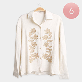 6PCS - Floral Embroidered Linen Shirt