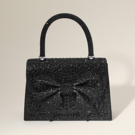 Bling Studded Bow Accented Top Handle Evening Hand Bag / Crossbody Bag