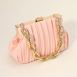 Faux Leather Chunky Chain Strap Accented Clutch Bag / Crossbody Bag