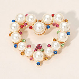 Pearl Stone Embellished Heart Pin Brooch