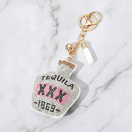 Bling Studded Tequila Bottle Tassel Keychain